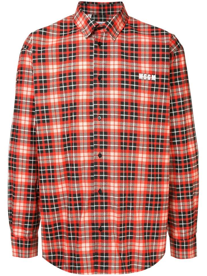 Msgm Plaid Logo Shirt - Red
