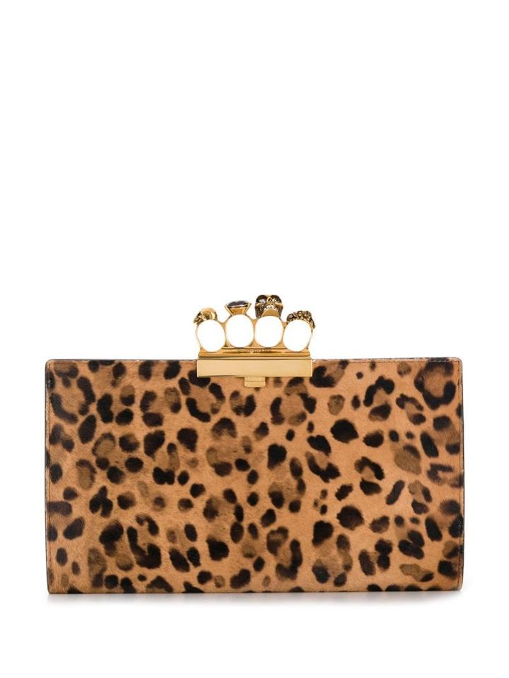 Alexander Mcqueen Four-ring Leopard-print Clutch - Black