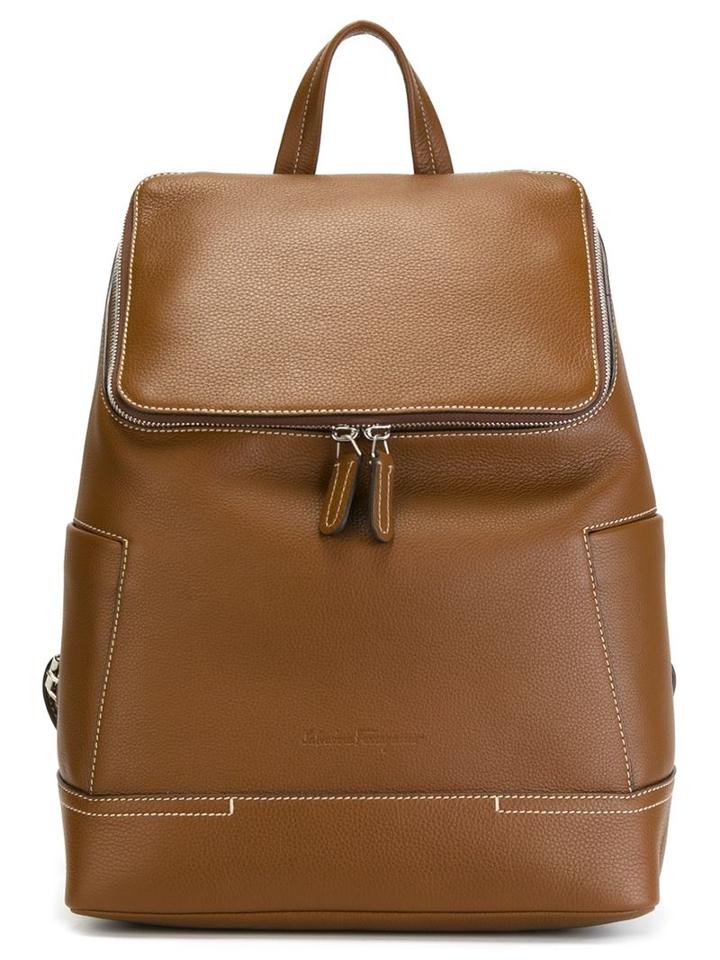 Salvatore Ferragamo Zipped Up Backpack, Brown, Calf Leather