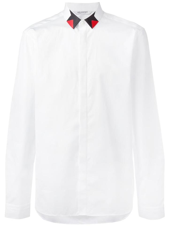 Neil Barrett Geometric Detail Collar Shirt, Men's, Size: 38, White, Cotton