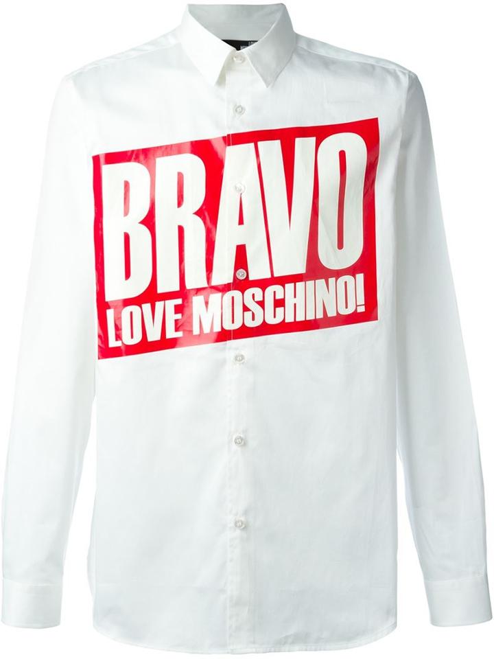 Love Moschino Bravo Print Shirt, Men's, Size: S, White, Cotton