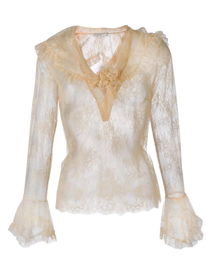 Philosophy Di Lorenzo Serafini - Lace Sheer Blouse - Women - Polyamide - 42, Nude/neutrals, Polyamide