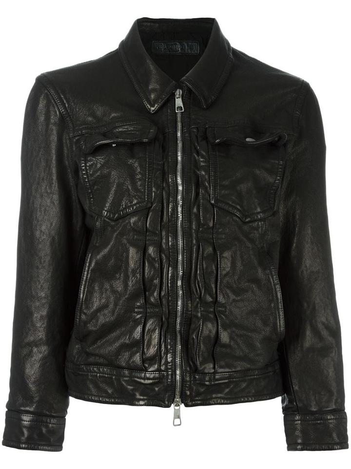 Neil Barrett Distressed Leather Jacket, Women's, Size: Medium, Black, Calf Leather/cotton