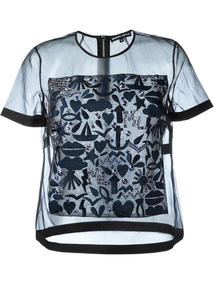Markus Lupfer Embroidered Sheer Top