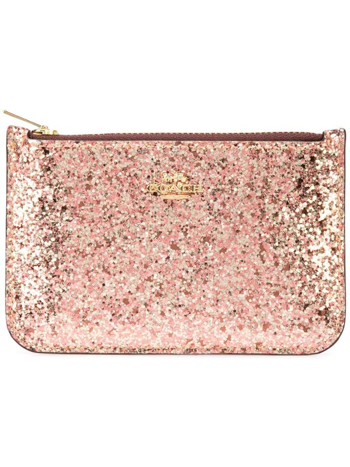 Coach Glitter Zip Card Case - Pink