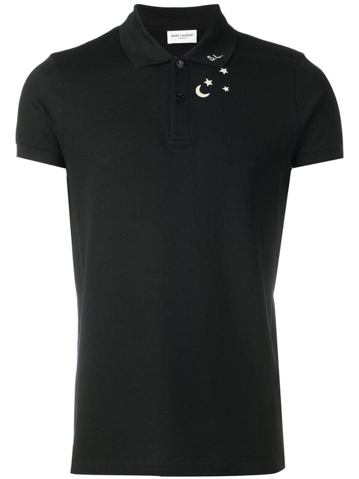 Saint Laurent Star And Moon Print Polo Shirt - Black