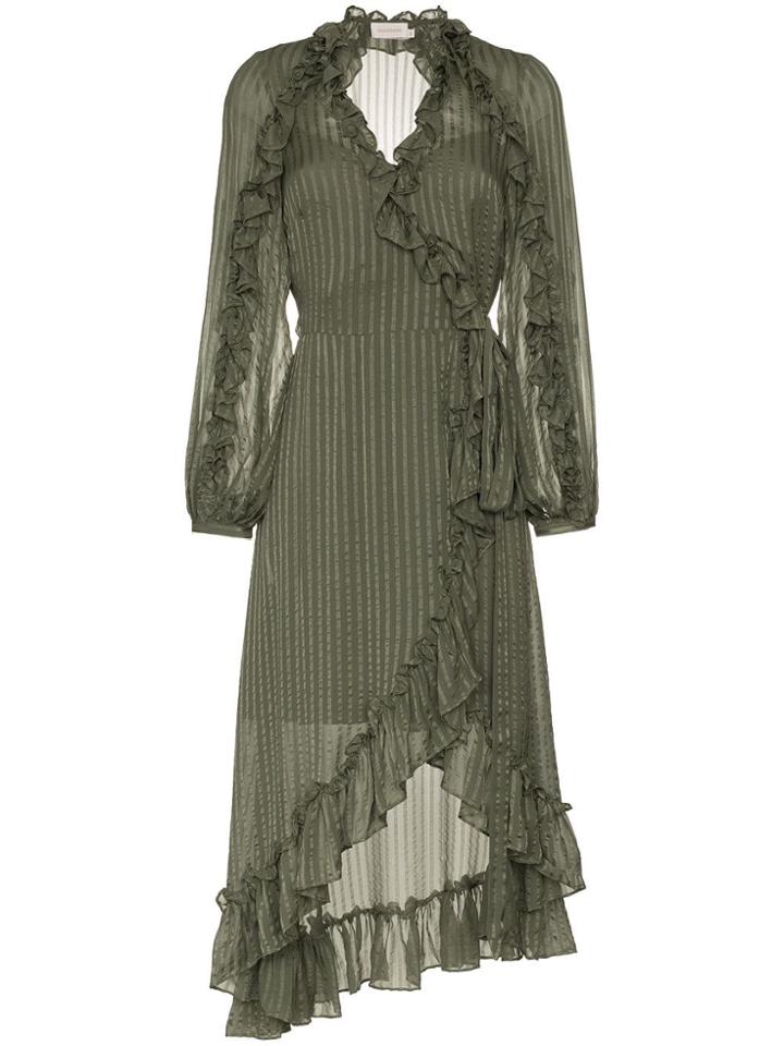 Zimmermann Cascade Wrap Midi Dress - Green