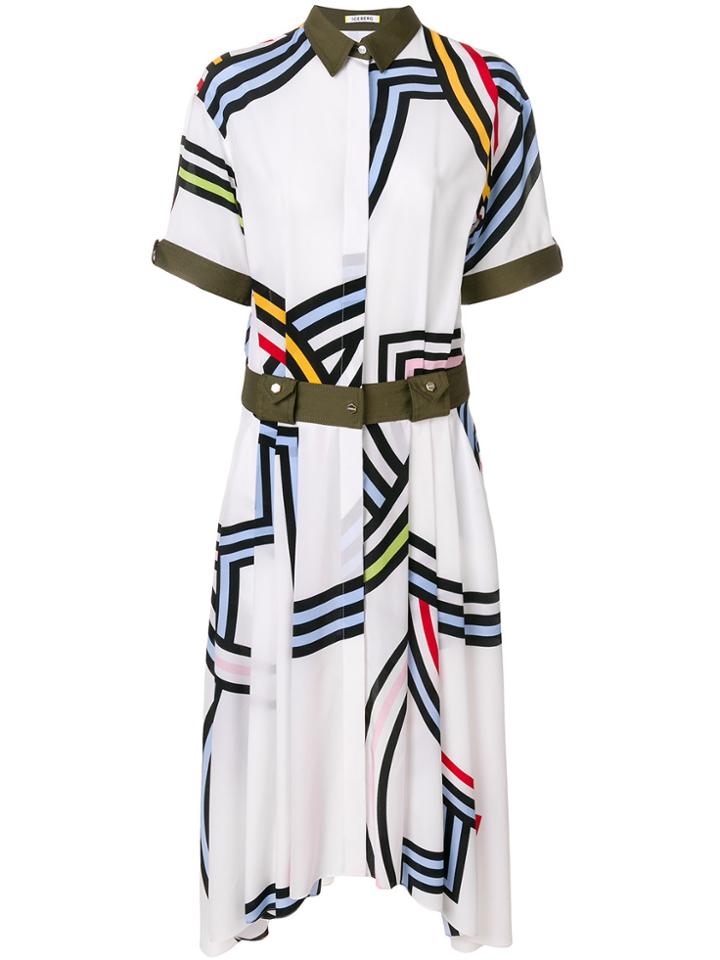 Iceberg Printed Asymmetric Midi Dress - White