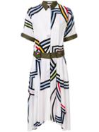 Iceberg Printed Asymmetric Midi Dress - White