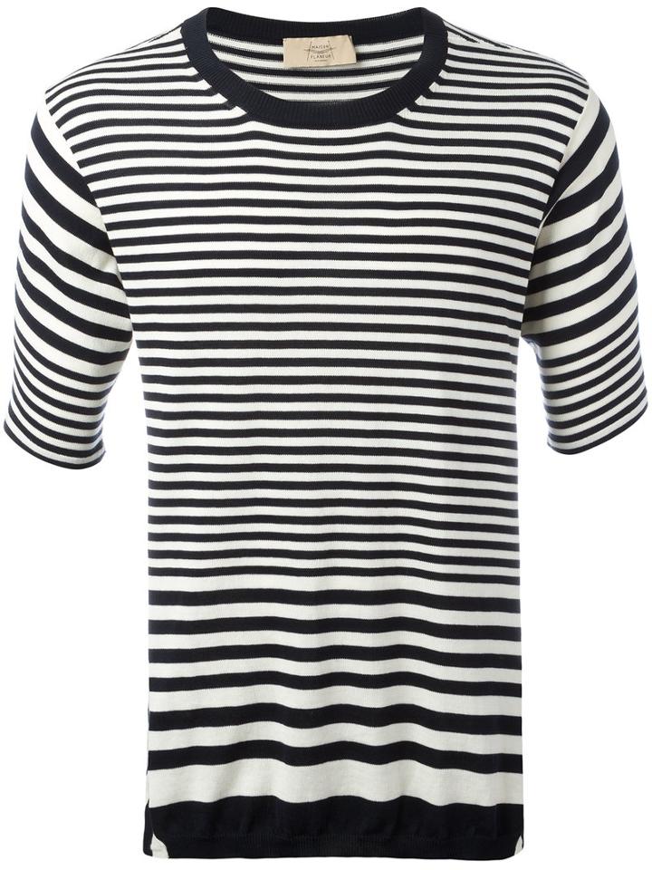 Maison Flaneur Striped Knit T-shirt, Men's, Size: 52, Blue, Cotton