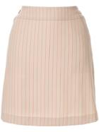 Chanel Pre-owned Cc Button Charm Stripe Skirt - Brown