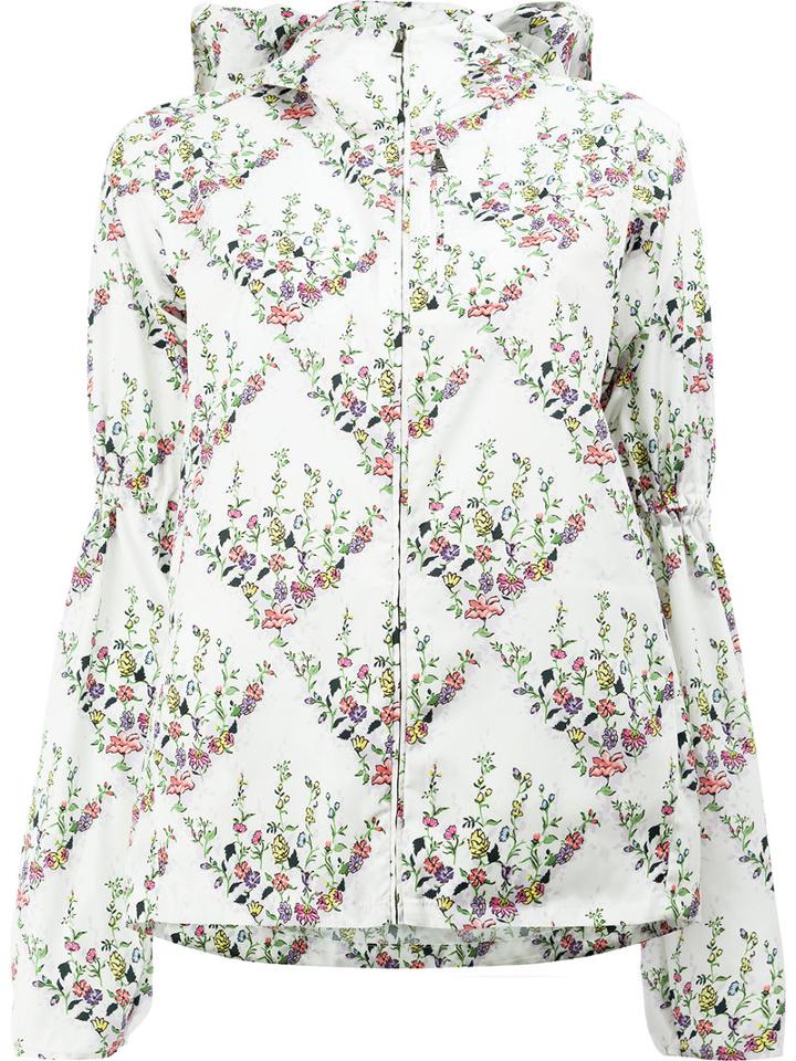 Giambattista Valli Floral Print Hooded Jacket, Women's, Size: 40, White, Polyester