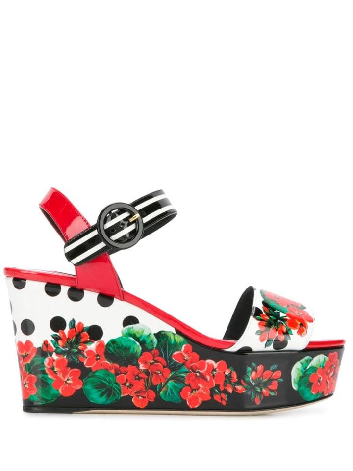 Dolce & Gabbana Floral Print Wedge Sandals - White