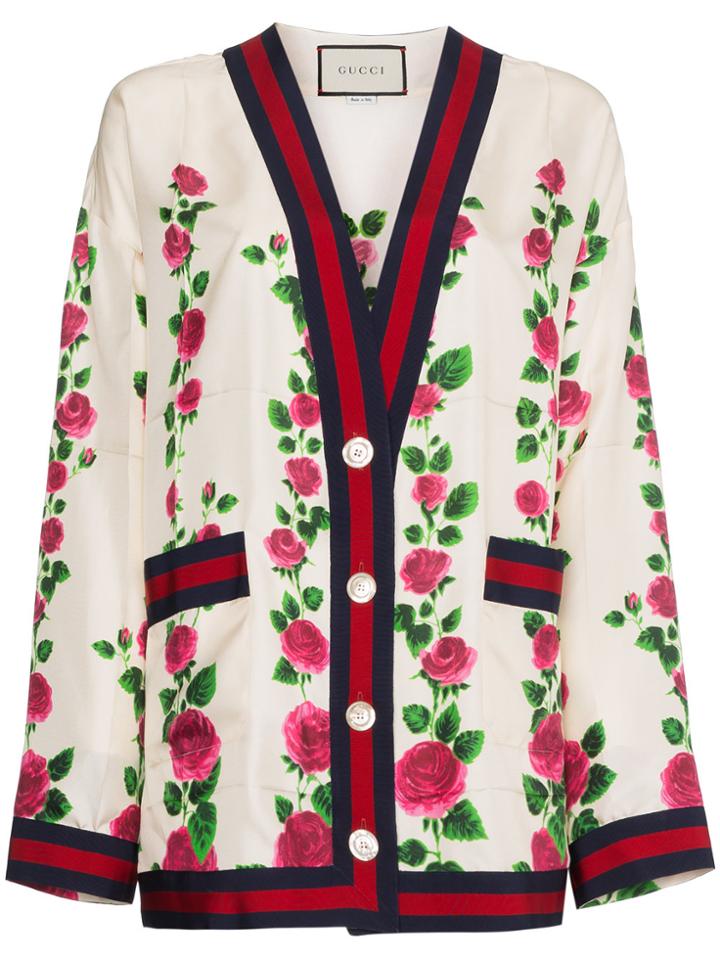 Gucci Rose Garden Print Silk Cardigan - Nude & Neutrals