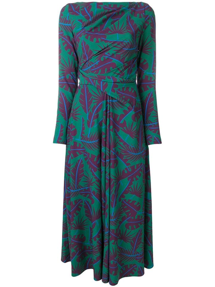 Talbot Runhof Contrast Leaf Print Dress - Green
