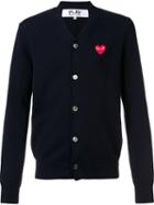 Comme Des Garçons Play Embroidered Heart Cardigan, Men's, Size: Medium, Blue, Wool