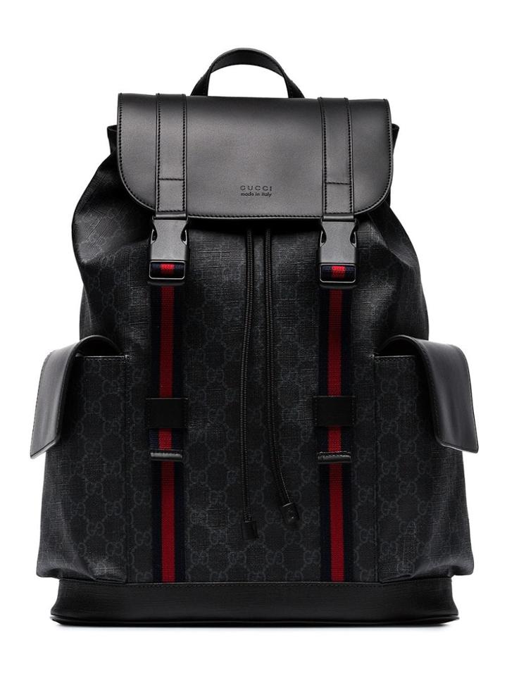 Gucci Black Logo Red Striped Backpack