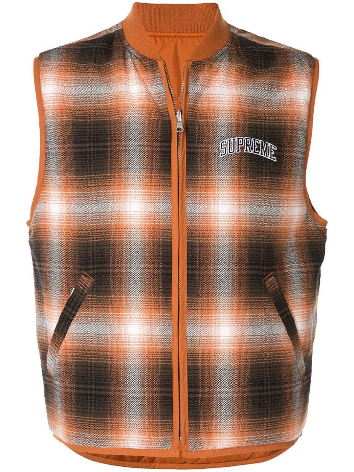 Supreme Reversible Plaid Vest - Orange