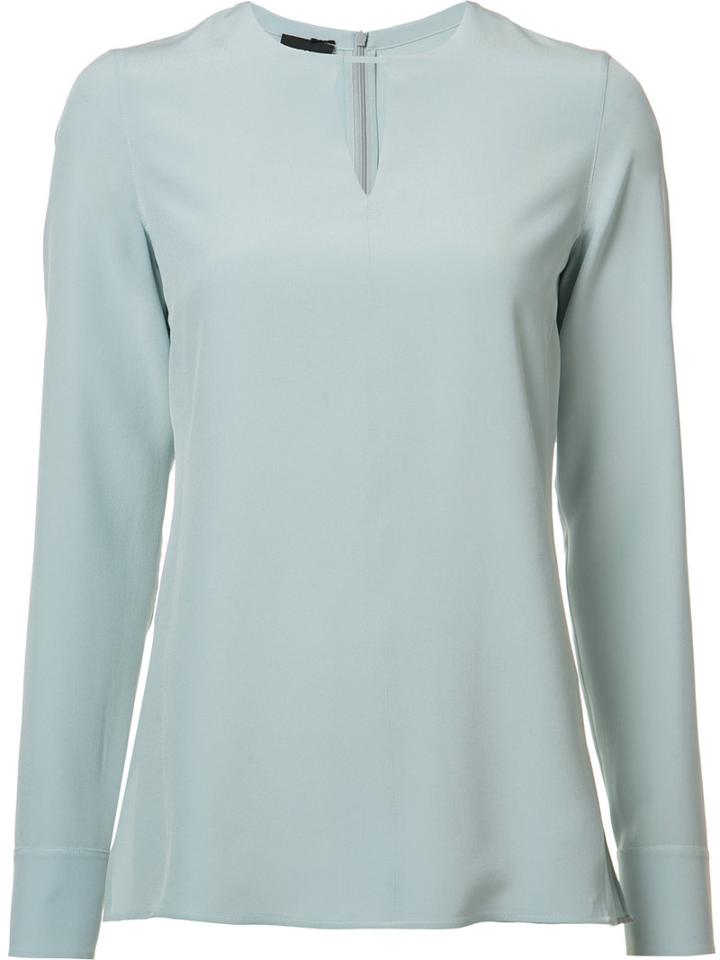Akris Longsleeved Blouse, Women's, Size: 12, Blue, Silk