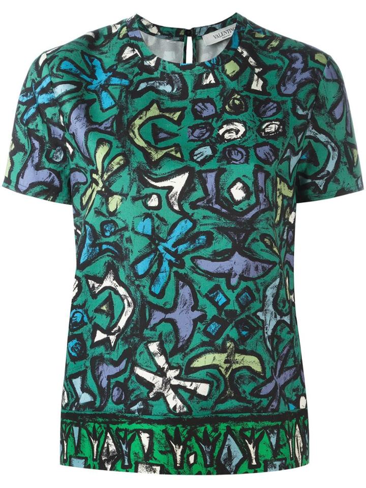 Valentino Floral Short Sleeve Top - Green