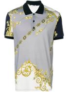 Versace Collection Gold Leaf Print Polo Shirt - Grey
