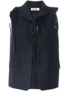 Jil Sander Ruffled Trim Waistcoat, Women's, Size: 34, Blue, Silk/cotton/polyamide/wool