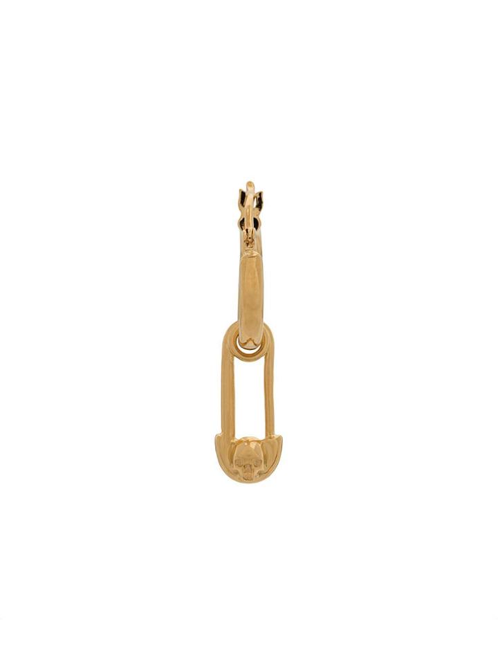 Northskull Skull Safety Pin Hoop Earring - Gold
