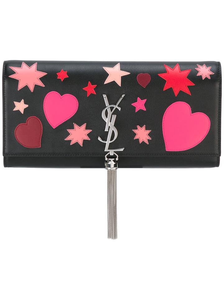 Saint Laurent Monogram Tassel Clutch, Women's, Black, Calf Leather