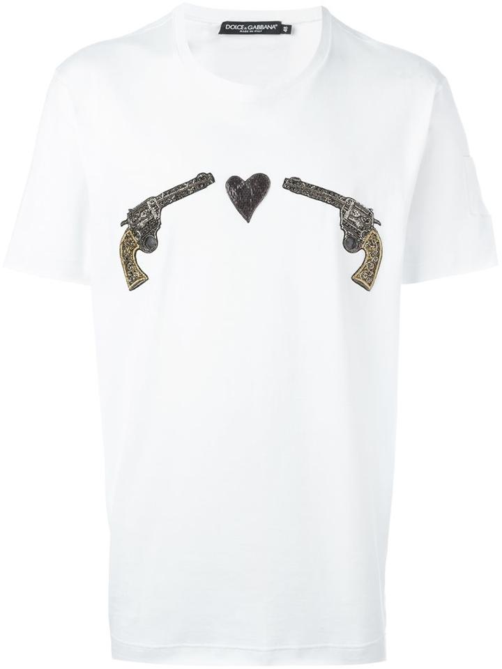 Dolce & Gabbana Beaded Gun T-shirt, Men's, Size: 50, White, Cotton