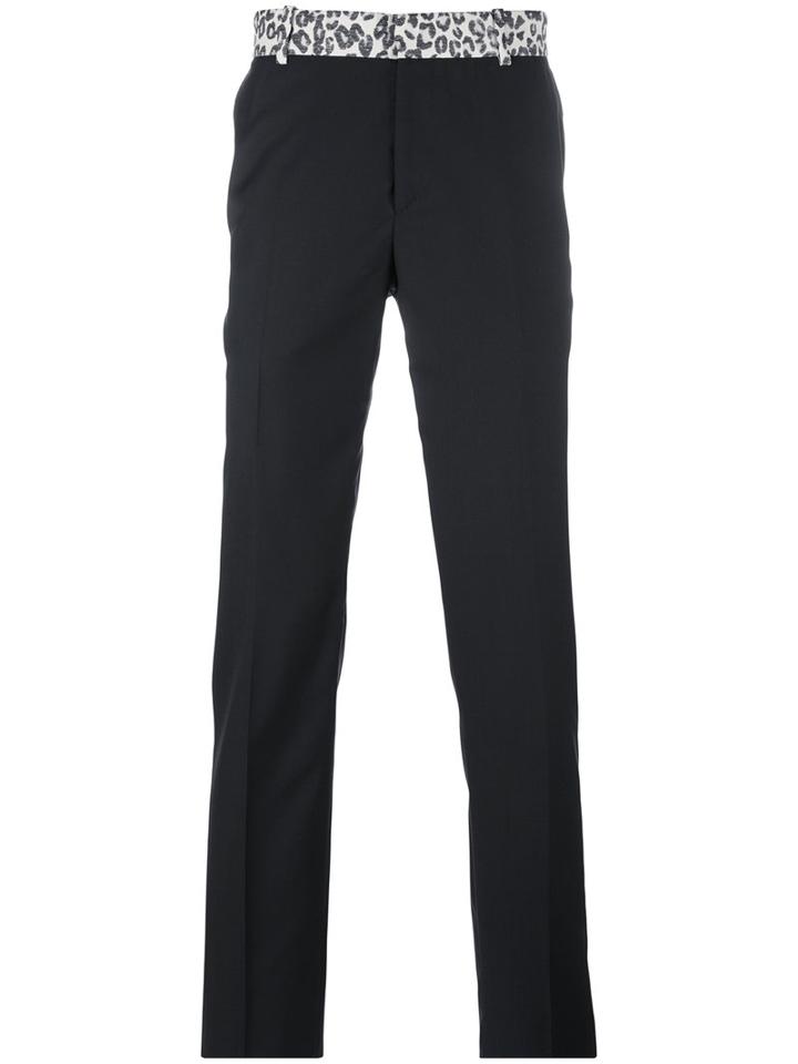 Alexander Mcqueen Leopard Printed Trim Trousers, Men's, Size: 52, Black, Virgin Wool/silk/acetate/viscose