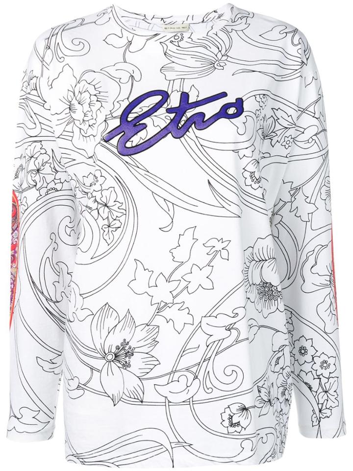 Etro Outline Floral Print Top - White