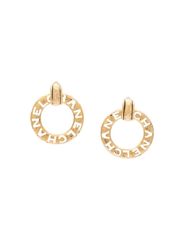 Chanel Pre-owned Chanel Logo Hoop Earrings - Metallic