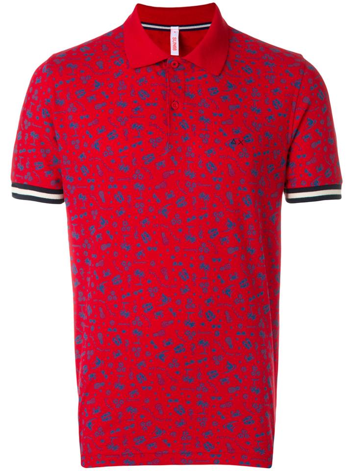 Sun 68 Graphic Print Polo Shirt - Red
