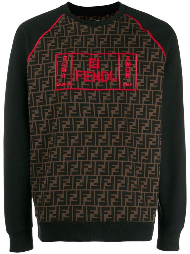 Fendi Ff Print Embroidered Logo Sweater - Black