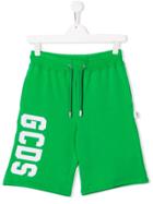 Gcds Kids Teen Logo Embroidered Shorts - Green