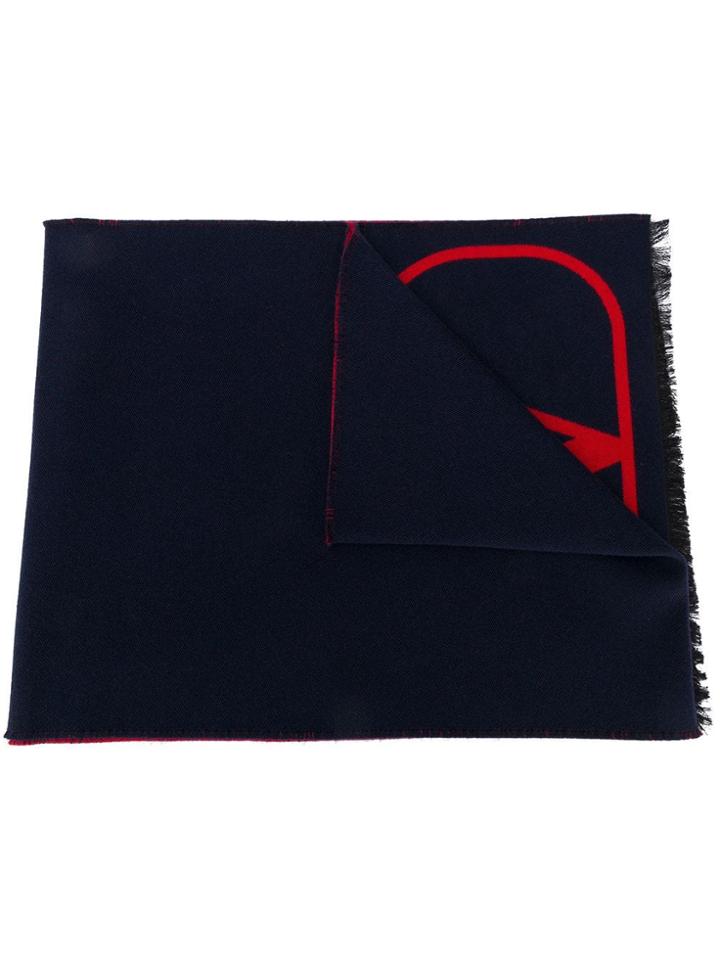 Valentino Logo Print Fringed Scarf - Blue
