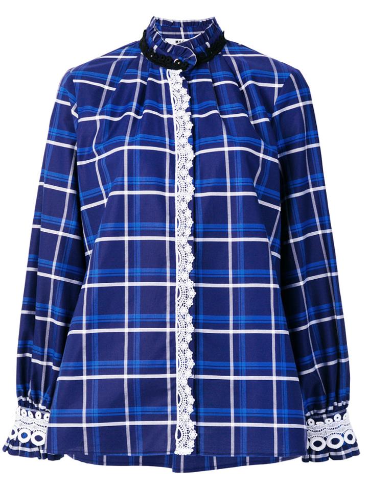 Msgm Checked Crochet Trim Blouse - Blue