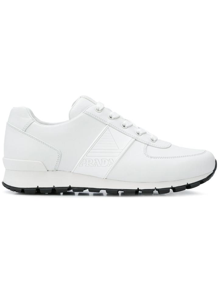 Prada Logo Embossed Sneakers - White