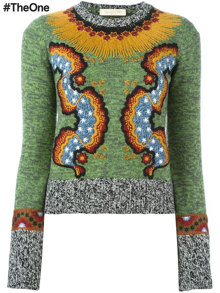 Valentino 'star Stripes' Knitted Jumper, Women's, Size: Small, Green, Cotton/polyester/viscose/virgin Wool