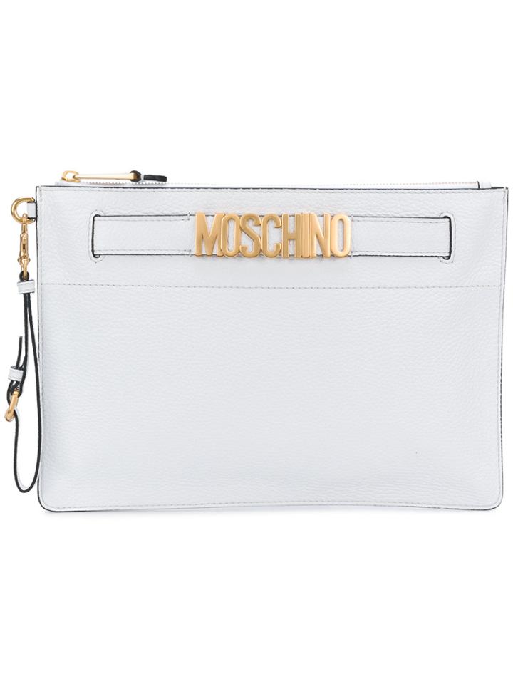 Moschino Logo Clutch Bag - White