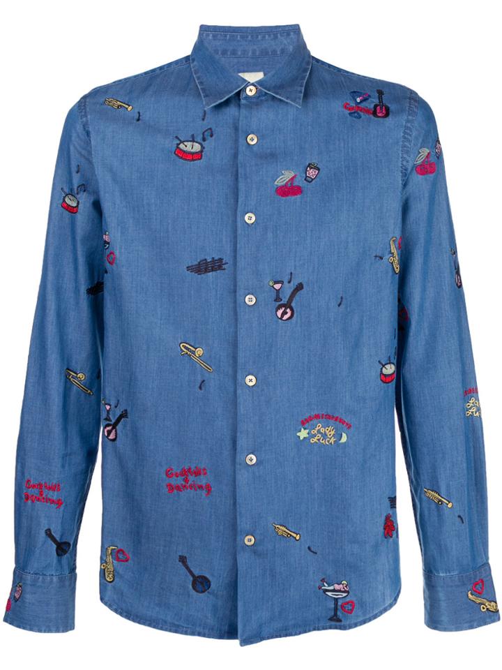 Paul Smith Embroidered Travel Details Shirt - Blue