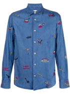 Paul Smith Embroidered Travel Details Shirt - Blue