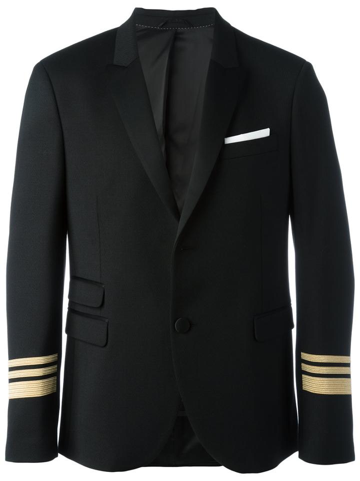 Neil Barrett Striped Cuff Blazer, Men's, Size: 52, Black, Polyester/spandex/elastane/virgin Wool