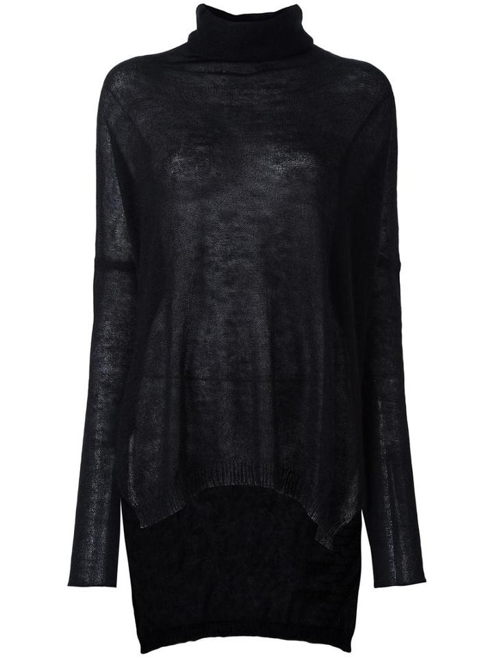 Isabel Benenato Turtleneck Elongated Back Blouse, Women's, Size: 40, Black, Silk/mohair