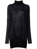 Isabel Benenato Turtleneck Elongated Back Blouse, Women's, Size: 40, Black, Silk/mohair