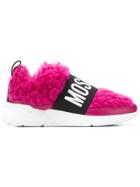 Moschino Branded Shearling Sneakers - Pink & Purple