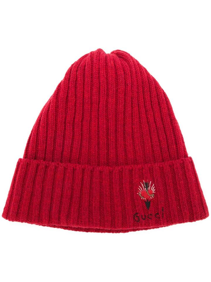 Gucci Pierced Heart Beanie Hat - Red