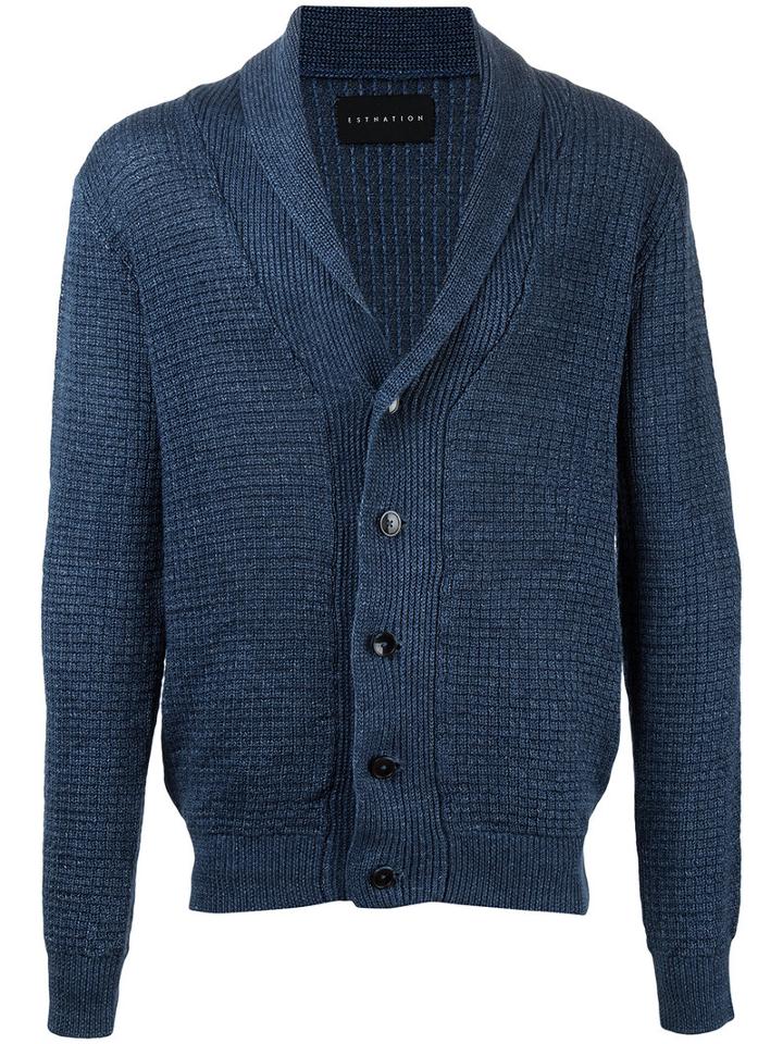 Estnation - Ribbed Cardigan - Men - Linen/flax - S, Blue, Linen/flax