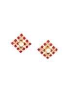 Chanel Vintage Gripoix Pearl Square Clip-on Earrings, Women's, Red