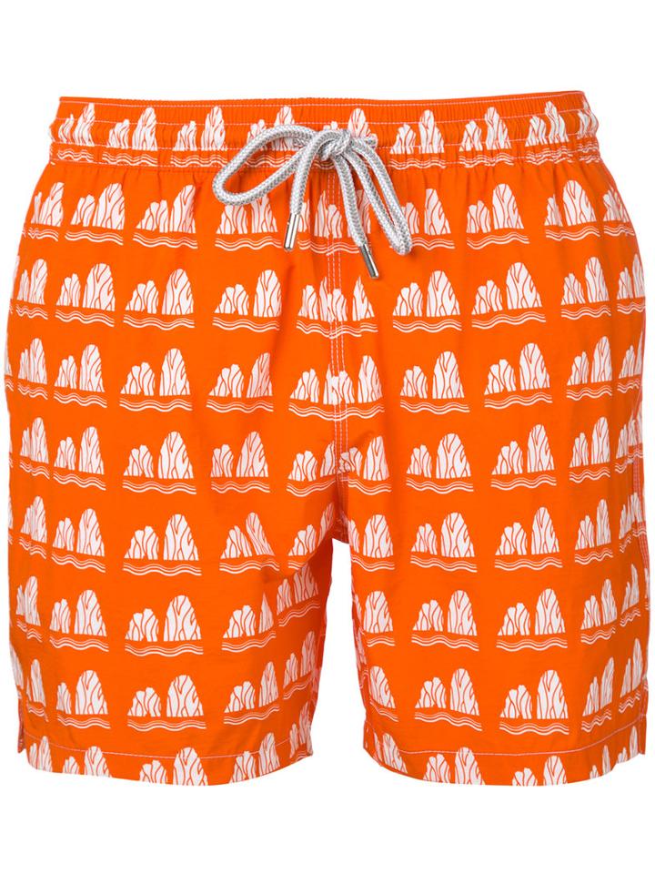 Capricode - Stone Print Swim Shorts - Men - Nylon - L, Yellow/orange, Nylon